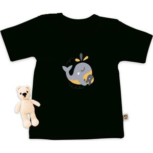 Wooden Buttons - T Shirt Baby - Schattige Walvis Print - Zwart - Maat 50