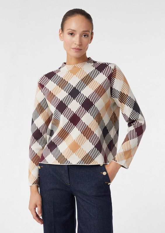 COMMA - Trui - Crème - Geruit - Lange Mouw