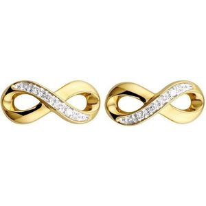 Lucardi Dames Oorbellen infinity met 8 diamanten - Oorbellen - Cadeau - 14 Karaat Goud - Geelgoud