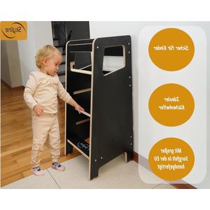 Leertoren Montessori voor baby's vanaf 1 jaar - verstelbaar - opstapkruk kinderen - meubels kinderkamer - trapkruk keukenhulp - hoge stoel - opvouwbaar - zwart Leertoren