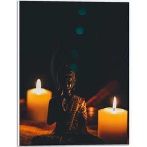 Forex - Brandende Kaarsjes bij Kleine Boeddha - 30x40cm Foto op Forex