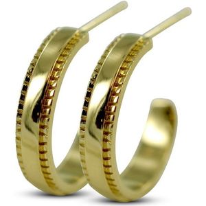 Silventi 9SIL-21584 Zilveren Halve Oorringen - Dames - 18 x 3,8 mm - Bewerkt - Zilver - Gold Plated (Verguld/Goud op Zilver)