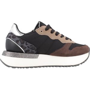 Sun68 - Big Stargirl - Sneakers - Zwart - Mix van Nylon en Suède met Animalier Print