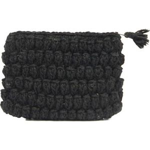 ANNA NERA Fairtrade Etui - Make up tasje - Toilettasje - Gehaakt - Crochet Pouch Black - Zwart 10x15cm