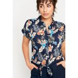 LOLALIZA Korte blouse met knoop en print - Marine Blauw - Maat 38