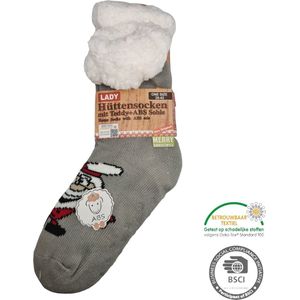 Antonio Huissokken - Huissokken Kerstman - Grijs - Dames - Antislip ABS - One Size (35-42) - Hüttensocken - Warme Sokken - Warme Huissok - Kerstcadeau voor vrouwen