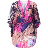 MIAMODA - Dames - Blousekaftan loose fit all-over motief - Hibiscusrood - Maat 42+