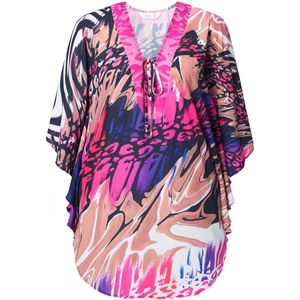 MIAMODA - Dames - Blousekaftan loose fit all-over motief - Hibiscusrood - Maat 42+