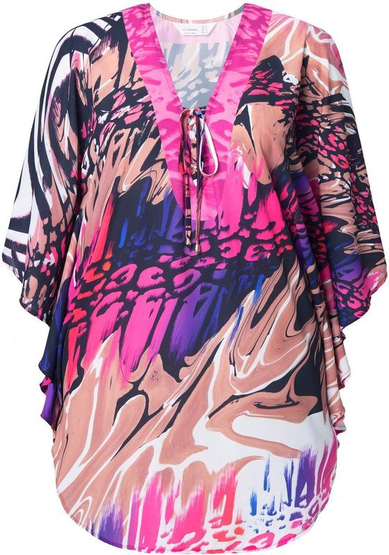 MIAMODA - Dames - Blousekaftan loose fit all-over motief - Hibiscusrood - Maat 42+