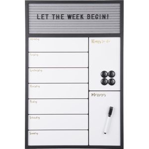 Present Time Weekplanner Serene 40 X 60 Cm Aluminium Zwart/wit