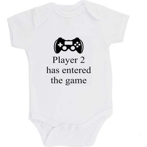 100% katoenen Romper ""Player 2 has entered the game"" Unisex Katoen Wit/zwart Maat 56/62