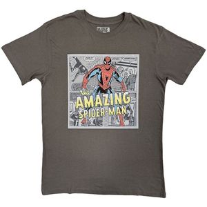 Marvel - Amazing SpiderMan Comic Background Heren Tshirt - 2XL - Grijs