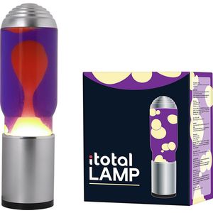 i-Total Lavalamp - Lava Lamp - Sfeerlamp met Aroma Diffuser - 35x10 cm - Glas/Aluminium - 40W - Paars met gele Lava - Zilvergrijs - XL2197