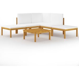 vidaXL - 6-delige - Loungeset - met - kussens - massief - acaciahout - crèmekleurig