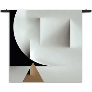 Velours Wandkleed Scandinavisch Wit met Goudkleurig Element 02 Rechthoek Vierkant XL (150 X 150 CM) - Wandkleden - Met roedes