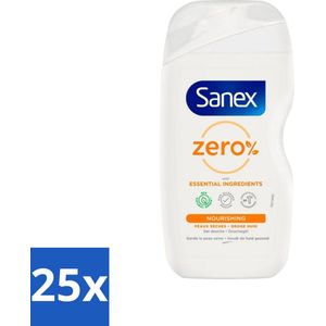 Sanex Zero% - Douchegel - Verzorgend - Natuurlijke Ingrediënten - Droge Huid - 400 ml - Bulkverpakking - 25 stuks