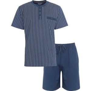 Paul Hopkins Heren Shortama - Pyjama Set - Gestreept - Blauw - Maat XL