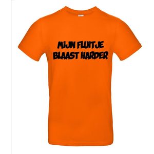 Mijn fluitje blaast harder T-shirt - 100% Katoen - Maat S - Classic Fit - Oranje