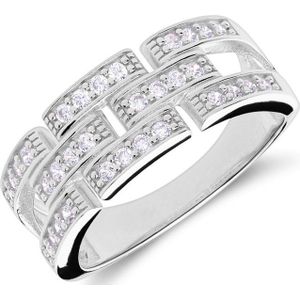 Lucardi - Dames Zilveren Ring - Zilverkleurig - 925 Zilver - Schakel met Zirkonia - 19.50 / 62 mm