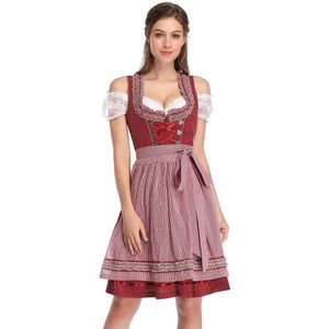 Dirndljurk klederdracht dames dirndl kort midi 3-delig. voor Oktoberfest-DRIE stuks: jurk, blouse, schortBordeaux 34