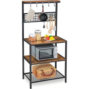Goliving Keukenkast – Keukenrek Staand – Magnetronkast – Organizer – Metaal – Hout – 84 x 40 x 170 cm – Bruin