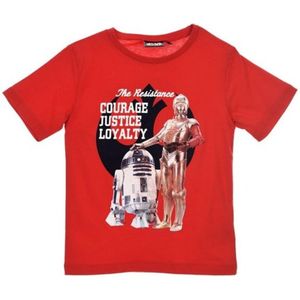 Star Wars - T-shirt - R2D2 & C3PO - Model ""Courage, Justice & Loyalty"" - Rood - 104 cm - 4 jaar - 100% Katoen