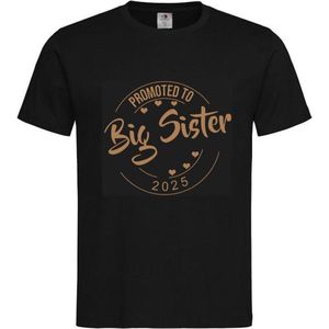 Shirt Aankondiging zwangerschap Promoted to Big Sister 2025 | korte mouw | Zwart/cappuccino | maat 134/140 zwangerschap aankondiging bekendmaking Baby big sis sister Grote Zus