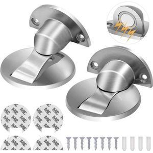 Magnetische deurstopper set van 2 - roestvrijstalen deurstoppers - zelfklevend - zilverkleurig - duurzaam - geen boren - kindveilig deurstopper buiten