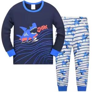 Kinderpyjama - Dieren Kinder Pyjamaset - Haai pyjama set met haai - Blauw / Wit - Polyester - 98 / 104 (4T)