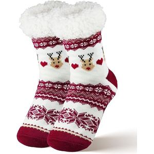 Kerstsokken - Kerstddecoratie - Kerstcadeaus - Thermosokken voor Mannen en Vrouwen - Cuddly Sokken - Dikke Heat Holders Sokken - Perfect voor de Feestdagen（ Twee paar rode en witte elanden in één maat voor iedereen ）