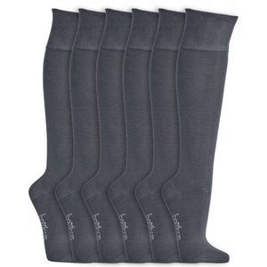 Kniekousen met brede tailleband | Bamboe sokken | Kleur: Grijs | Maat: Diverse maten | 6 paar