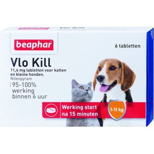 Beaphar Vlo Kill -  Kleine Hond/Kat - Tot 11 Kg - 6 Tabletten