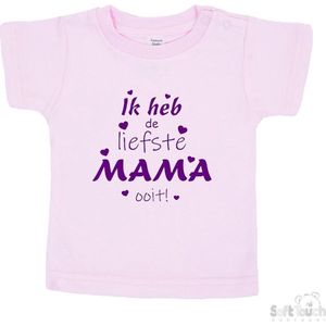 Soft Touch T-shirt Shirtje Korte mouw ""Ik heb de liefste mama ooit!"" Unisex Katoen Roze/paars Maat 62/68