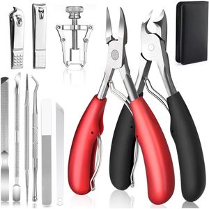 12 stuks nagelknipper voor teennagels professionele nagelknippersset met pedicure-gereedschap (zwart + rood) van roestvrij staal
