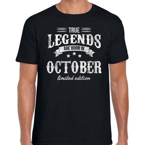 Legends are born in October t-shirt voor heren - zwart - verjaardag in Oktober - cadeau shirt 30, 40, 50, 60 jaar XXL
