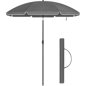 SONGMICS Strandparasol Diameter 160cm Tuinparasol UPF 50+ UV-bescherming Opvouwbaar zonnescherm Draagbare glasvezel Parapluribben Grijs