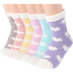6 paar zachte sokken voor binnen, perfect voor de winter, warm - Pluche pantoffelsokken voor dames - kleurrijk warm en zacht, slaapsokken