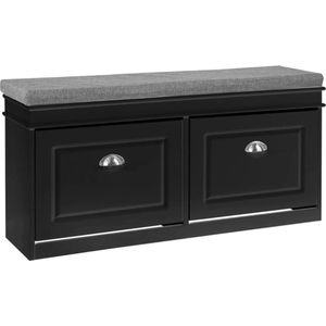Mara Schoenenbank - Met Zitting - Schoenenopbergbank - Schoenenkast - 2 Kleppen - Zwart - MDF - 104 x 24 x 52 cm