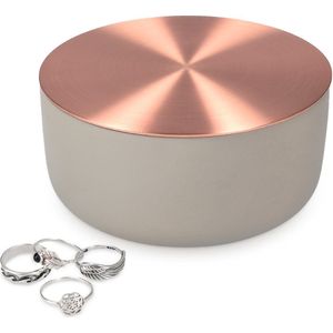 Navaris sieradendoos beton en roségoud - Sieradenopberger kleur koper - Juwelendoos voor kettingen, armbanden, ringen - Sieradenbakje grijs en goud