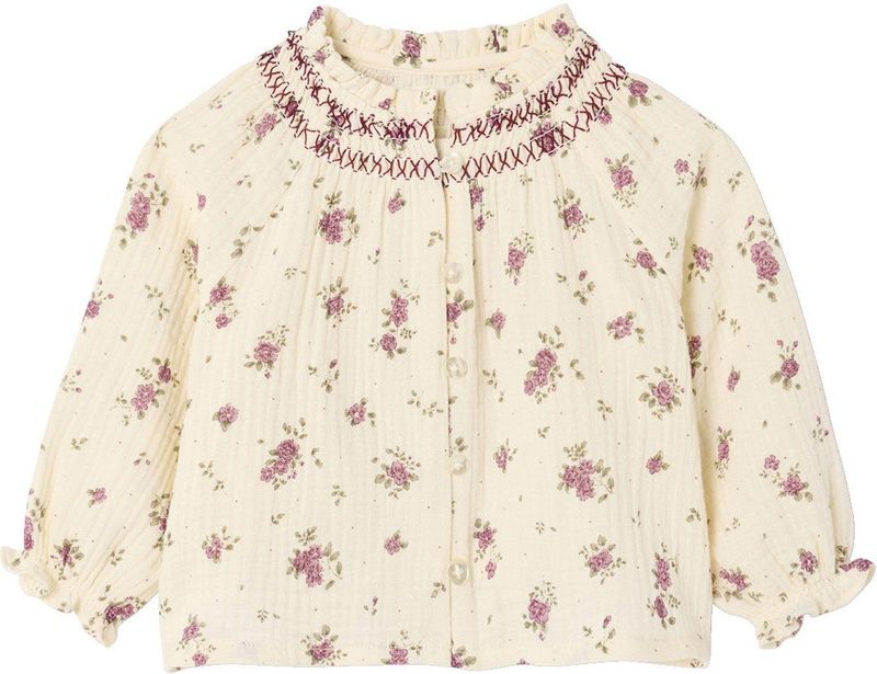 Bedrukte Babyblouse - Ecru - Katoen - Lange Mouwen