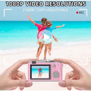 Digitale kindercamera - Kindercamera cadeau met 32 ​​GB SD-kaart, 16x zoom, HD-video, compacte kleine camera voor kinderen, jongens en meisjes, perfect voor Kerstmis en verjaardagen (roze)