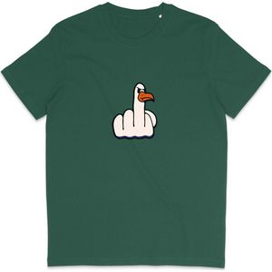 Grappig Heren en Dames T Shirt - Middelvinger Vogel - Groen - 3XL