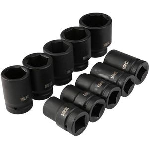 Set met diepe slagdoppen - metrische dopsleutels voor diepe slagen - 10 stuks 1 inch - lange slagdoppen van 22 tot 50 mm .