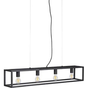 QAZQA cage - Industriele Dimbare LED Smart Hanglamp eettafel incl. wifi met Dimmer voor boven de eettafel | in eetkamer - 4 lichts - L 100 cm - Zwart - Industrieel - Woonkamer