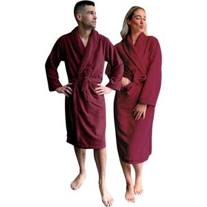 Katoenen badjas Coreplush® - sauna badjas - badjas van 100% premium Turks katoen - sjaalkraag - bordeauxrood - maat S/M