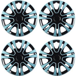 Allecto plus - Wieldoppen set, lichtblauw, glanzend, stalen velgen, kunststof, dubbellak, 33-38 cm, hubdoppen tuning accessoires voor buiten