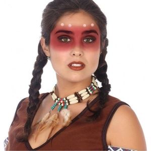 Indianen verkleed ketting met kralen en veren - Indianen thema - Carnaval verkleed accessoires