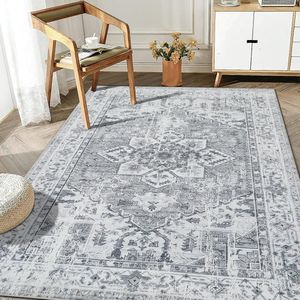 Boho vloerkleed woonkamer slaapkamer laagpolig tapijt wasbaar zacht antislip vintage design grijs 160 x 230 cm