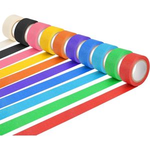 10 Rolls Colorful Adhesive Tape - 25 mm x 10 m - Masking Tape for Painters - Washi Tape for Wall Pictures - Art and Car Paint Decoration