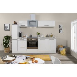 Goedkope keuken 240  cm - complete keuken met apparatuur Amanda  - Wit/Wit - soft close - keramische kookplaat  - afzuigkap - oven  - spoelbak